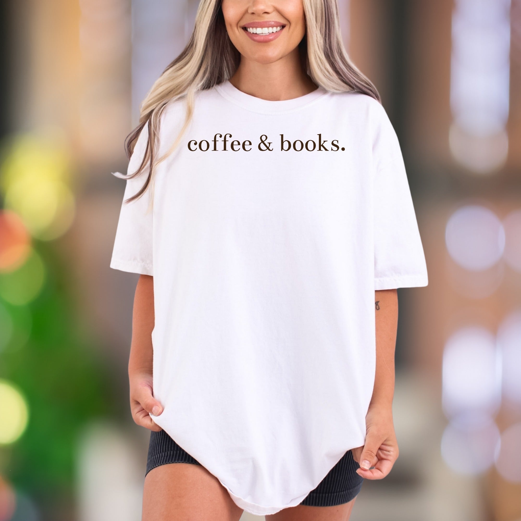 "coffee & books." | Comfort Colors Unisex Adult T-Shirt | Relaxed Reader Lifestyle