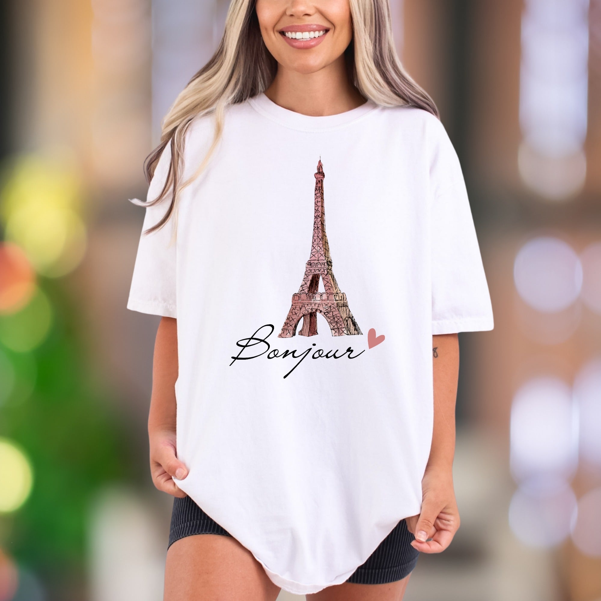 "Bonjour Eiffel Tower" | Comfort Colors Unisex Adult T-Shirt | Parisian Romance Style