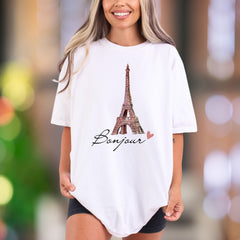 "Bonjour Eiffel Tower" | Comfort Colors Unisex Adult T-Shirt | Parisian Romance Style