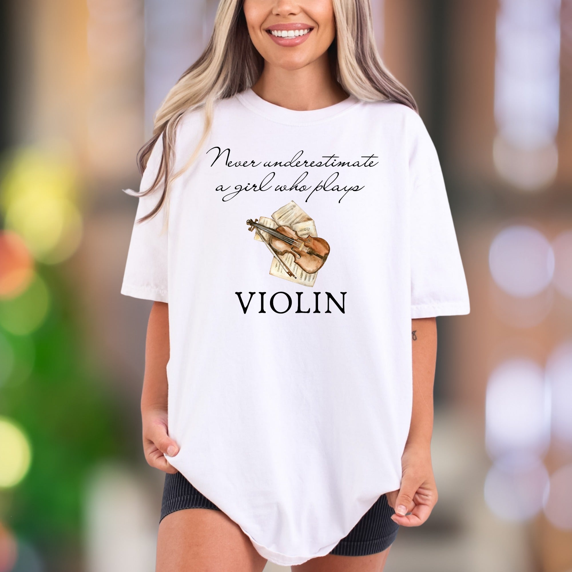 "Never underestimate a girl who plays VIOLIN" | Comfort Colors Unisex Adult T-Shirt | Musical Passion Style