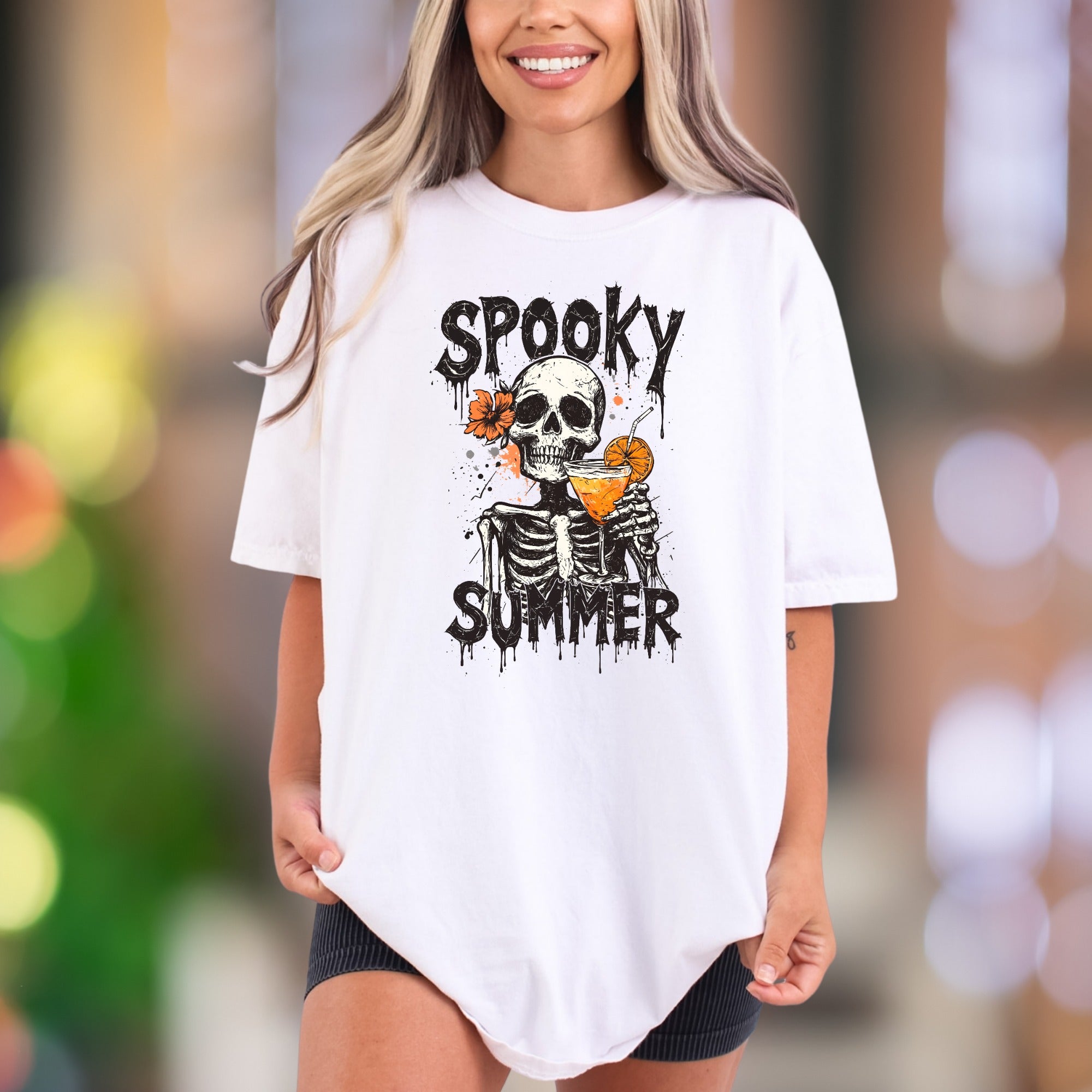 "Spooky Summer" | Comfort Colors Unisex Adult T-Shirt | Edgy Beach Skeleton Design