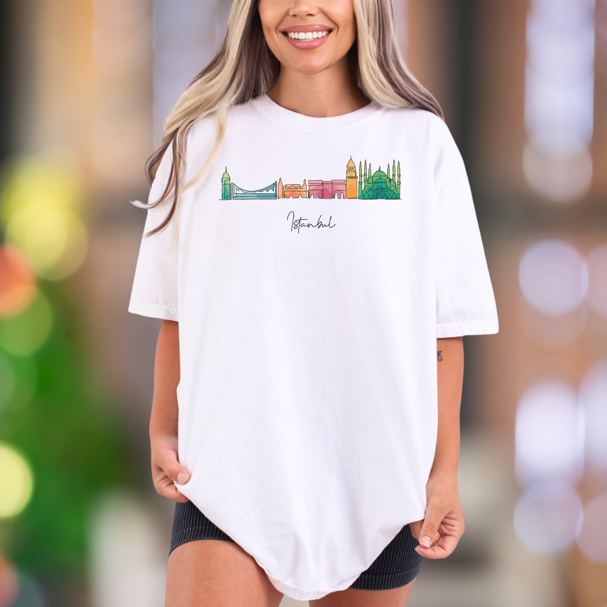 "Istanbul" | Comfort Colors Unisex Adult T-Shirt | Colorful Cityscape Sketch