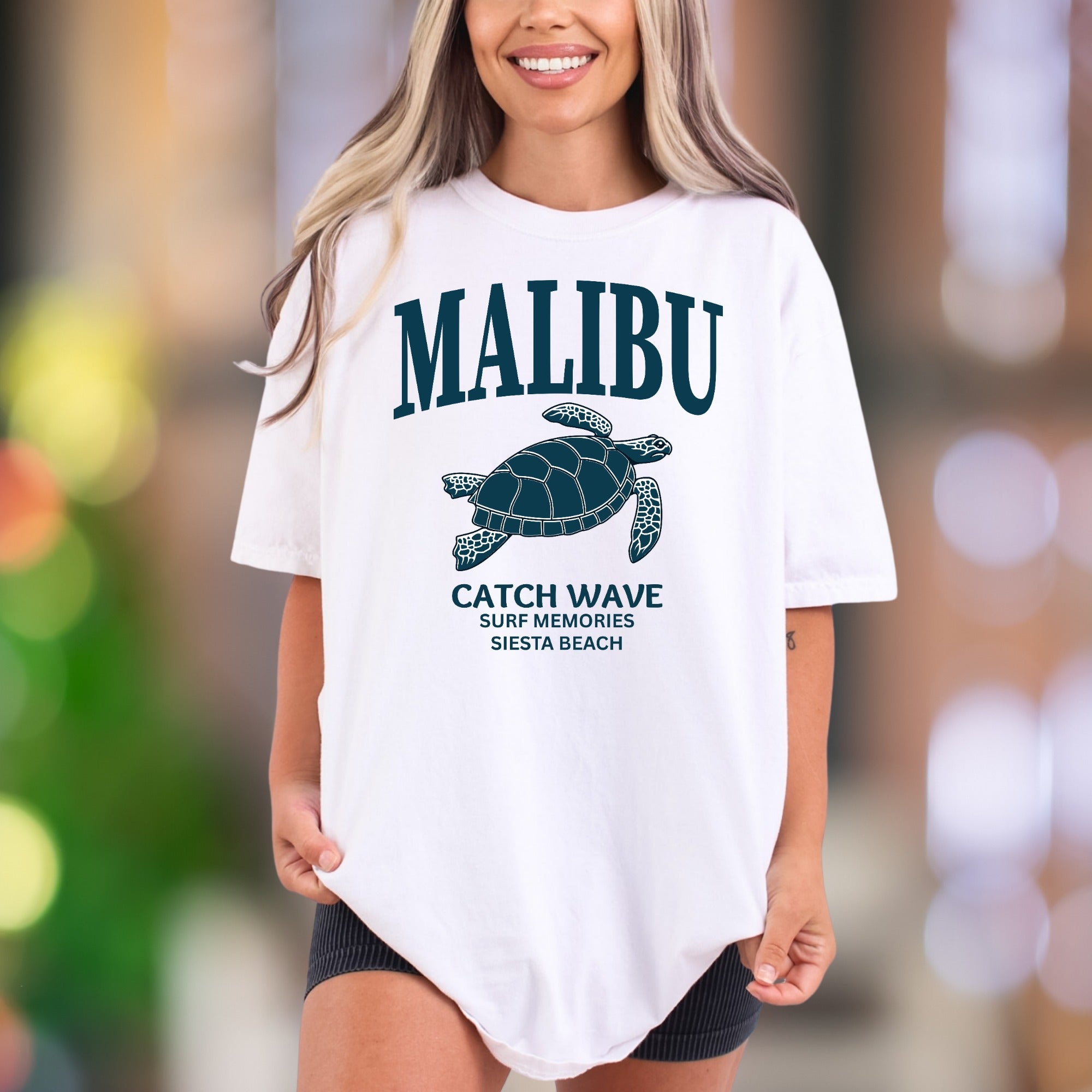 "MALIBU Catch Wave Surf Memories" | Comfort Colors Unisex Adult T-Shirt | Coastal Lifestyle
