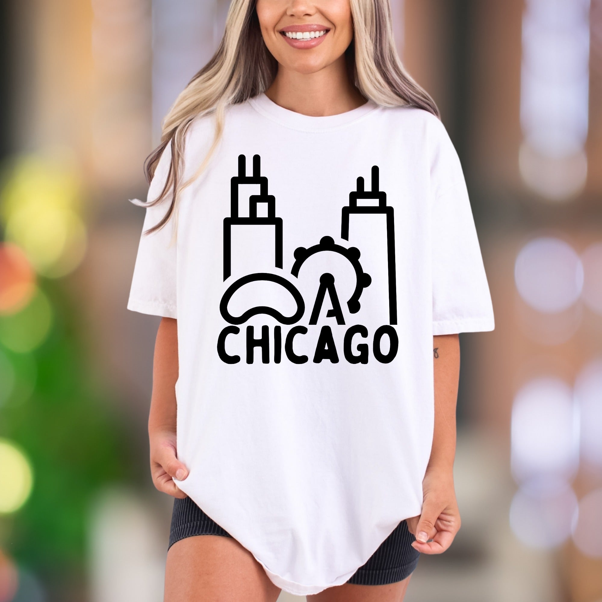 Chicago Cityscape Outline | Comfort Colors Unisex Adult T-Shirt | Minimalist Urban Style