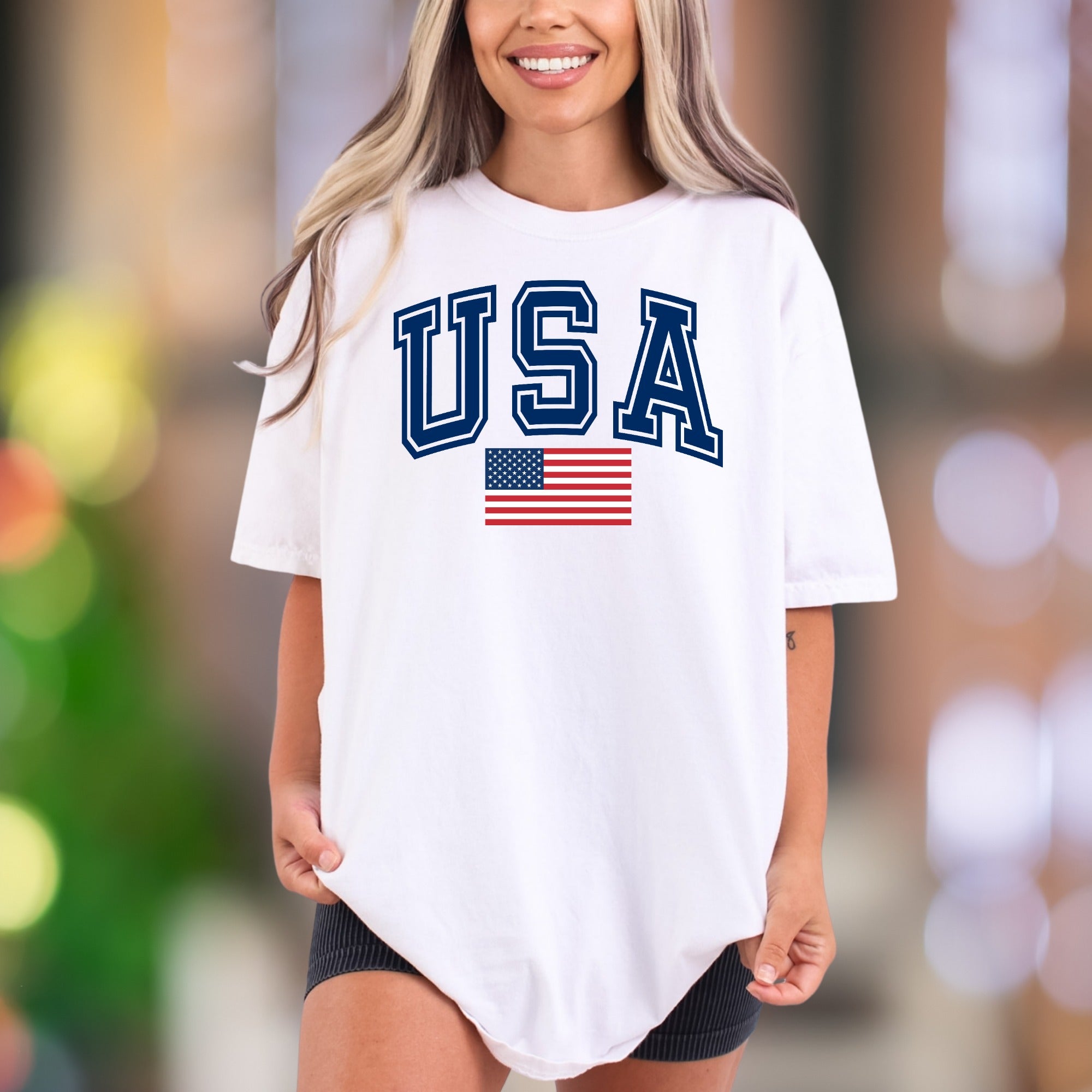 "USA" | Comfort Colors Unisex Adult T-Shirt | Patriotic American Flag Style